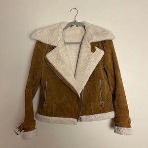 Real Suede Aviator Coat/Jacket – Tan with Cream lining